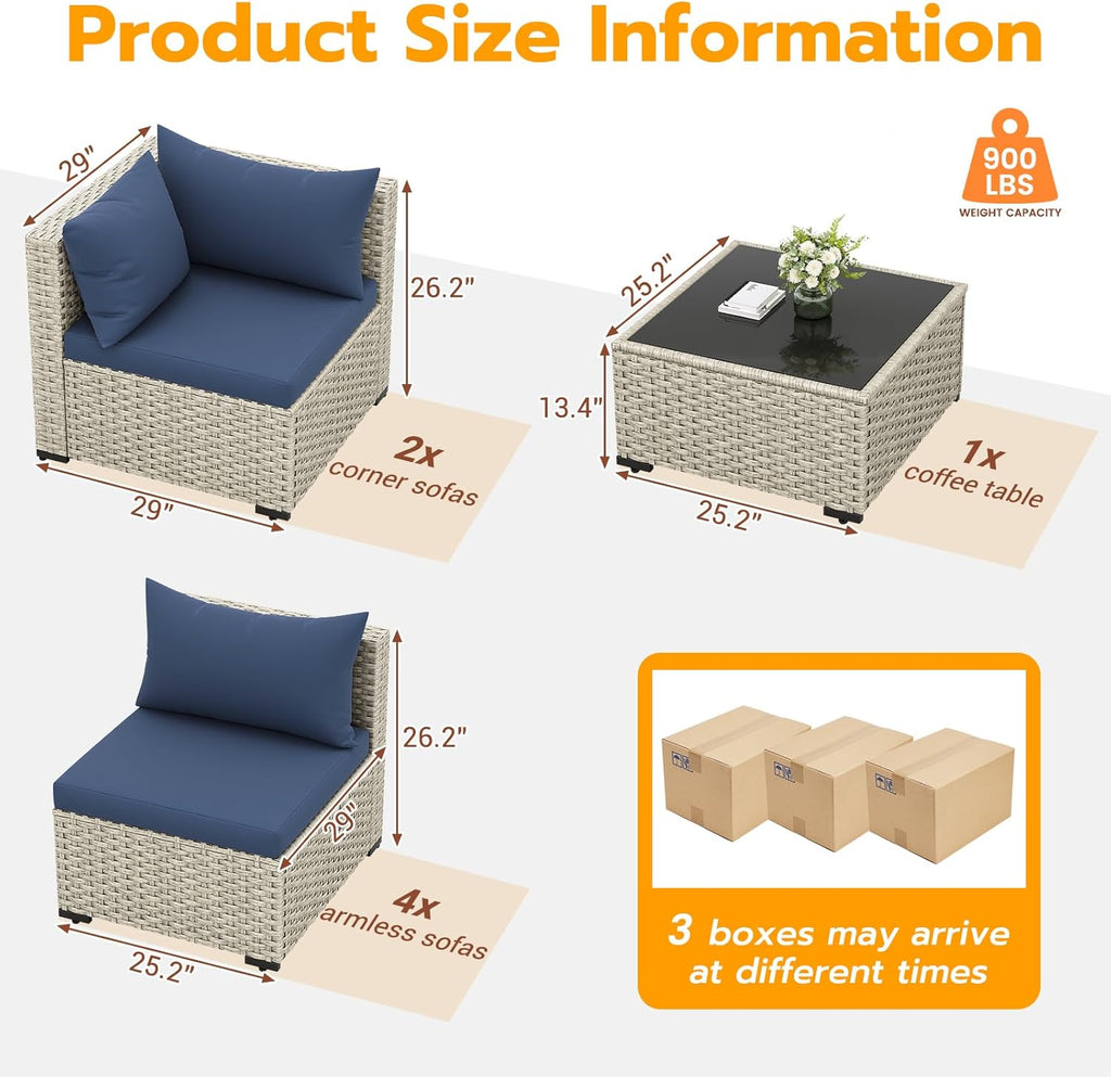 UDPATIO Outdoor Patio Furniture Set, 7-Piece PE Wicker Sectional Sofa with Tea Table, Outdoor Conversation Set for Patio, Garden, Backyard Green wourant