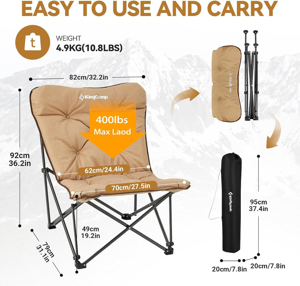 Butterfly chair, extra large thick comfortable camping chair, portable folding chair, 400 lb heavy duty seat wourant