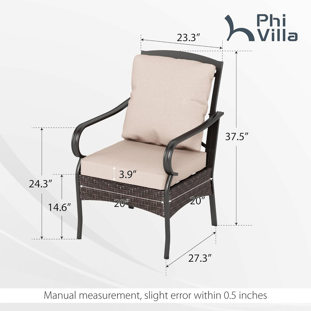 PHI VILLA 6-Piece Outdoor Dining Sets, All-Weather Patio Table and Chairs Set with Umbrella for 4, Heavy Duty Patio Round Table Set for Deck, 4 Extra Large Outdoor Swivel Chairs with Thick Cushions wourant