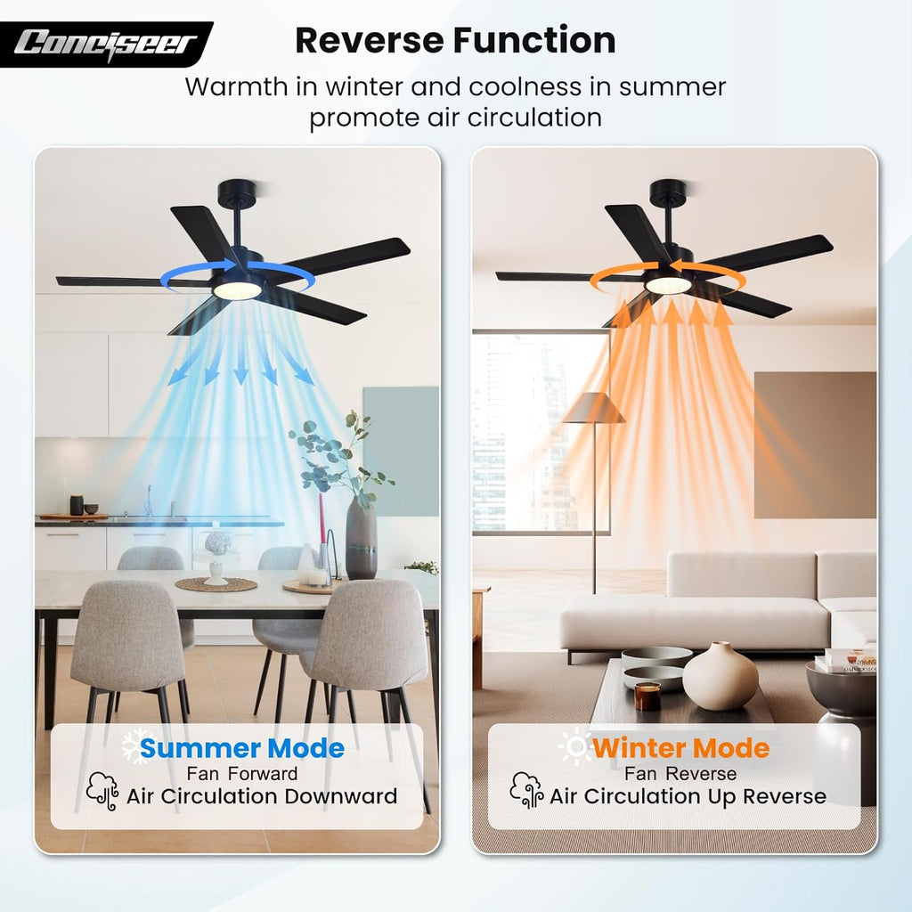 Modern Ceiling Fans with Lights, 72 Inch Ceiling Fan with Light and Remote, Bedroom Living Room Library Cafe Outdoor/Industrial,24W 3CCT Dimmable, 8 Blades 6 Speed Reversible Quiet DC Motor, Black wourant