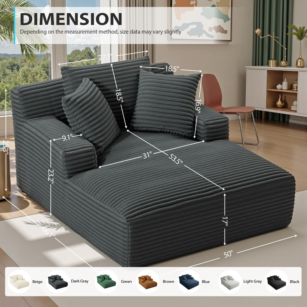 50-inch indoor recliner, oversized corduroy upholstered boneless sofa bed, deep sleeper sofa reading chair, cloud sofa, living room sofa wourant