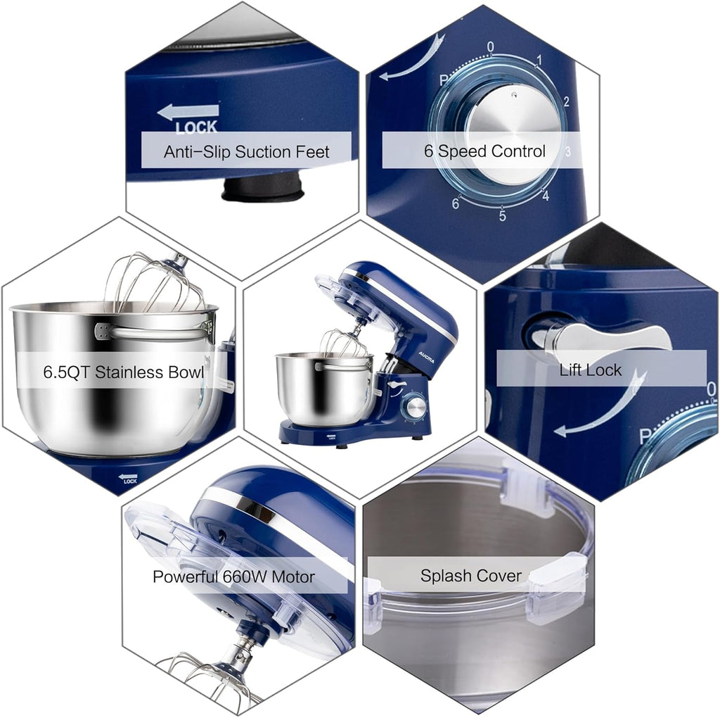 Aucma Stand Mixer,6.5-QT 660W 6-Speed Tilt-Head Food Mixer, Kitchen Electric Mixer with Dough Hook wourant