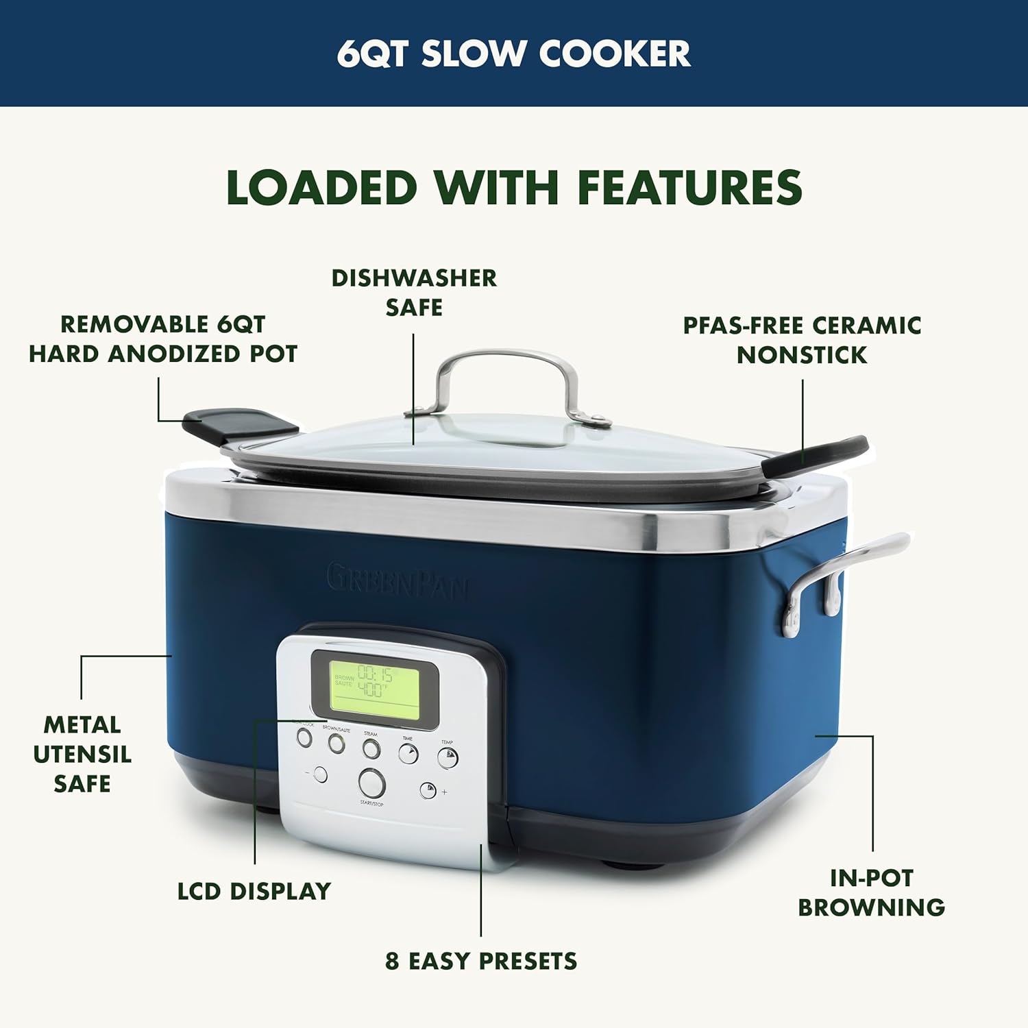 8-in-1 Programmable 6QT Electric Slow Cooker with Dishwasher-Safe Lid and Removable Base wourant
