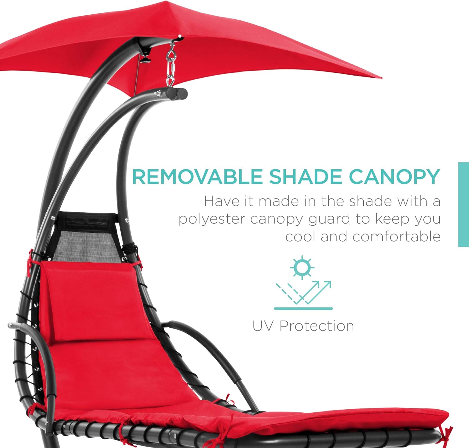 Best Choice Products Outdoor Hanging Curved Steel Chaise Lounge Chair Swing w/Built-in Pillow and Removable Canopy - Teal wourant