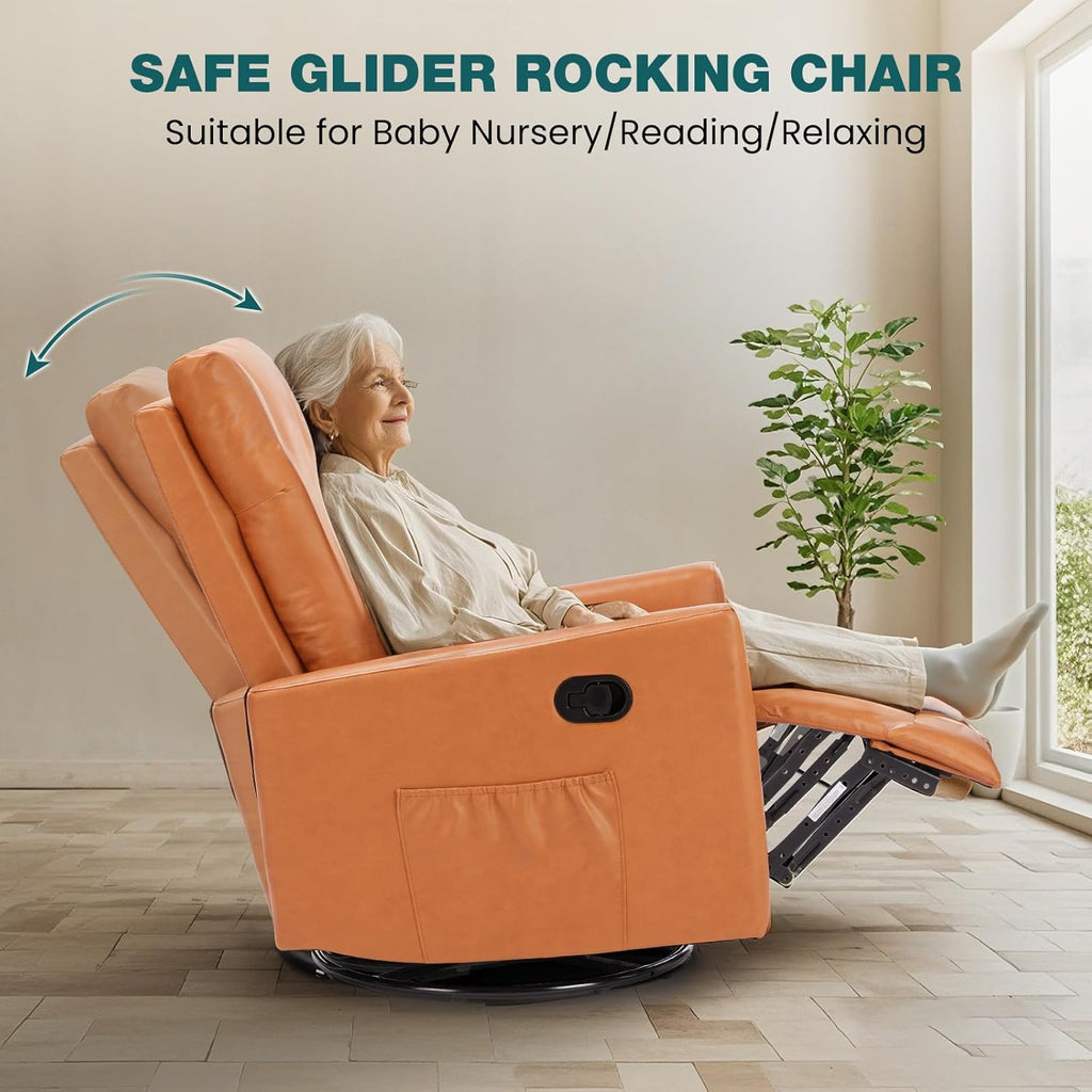 Swivel Rocking Recliner Chair with Extra Large Footrest High Back, Upholstered Glider Nursery Chair for Living Room, Bedroom & Nursery, Comfortable Deep Seat for Relaxation, Grey wourant