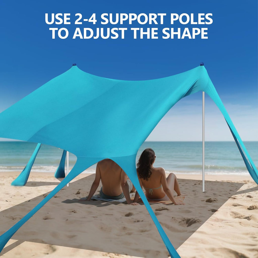 Beach Tent Sun Shelter, 10 x 10 FT Beach Canopy Tent Sun Shade Heavy Duty, UPF50+ Beach Tent Canopy with 8 Sandbags & 4 Stability Poles, Outdoor Beach Shade Canopy for Camping and Fishing, Blue wourant