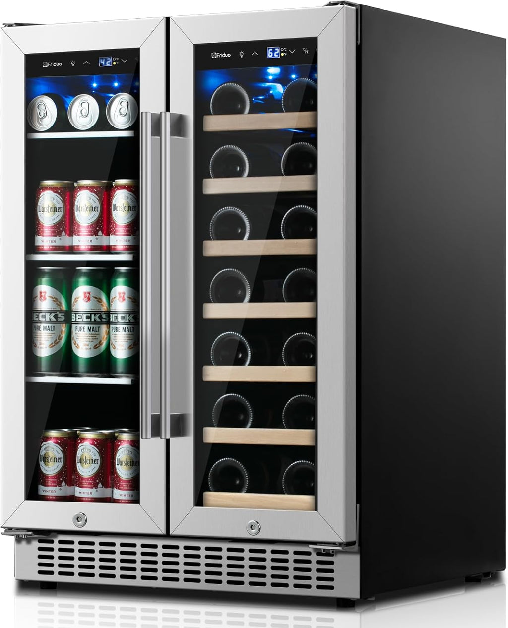 24 inch Dual Zone Beverage Refrigerator, 30 Bottles & 82 Cans Wine Fridge Built-in or Freestanding with Glass Door, Wine and Beverage Refrigerator Cooler for Kitchen Home Bar wourant