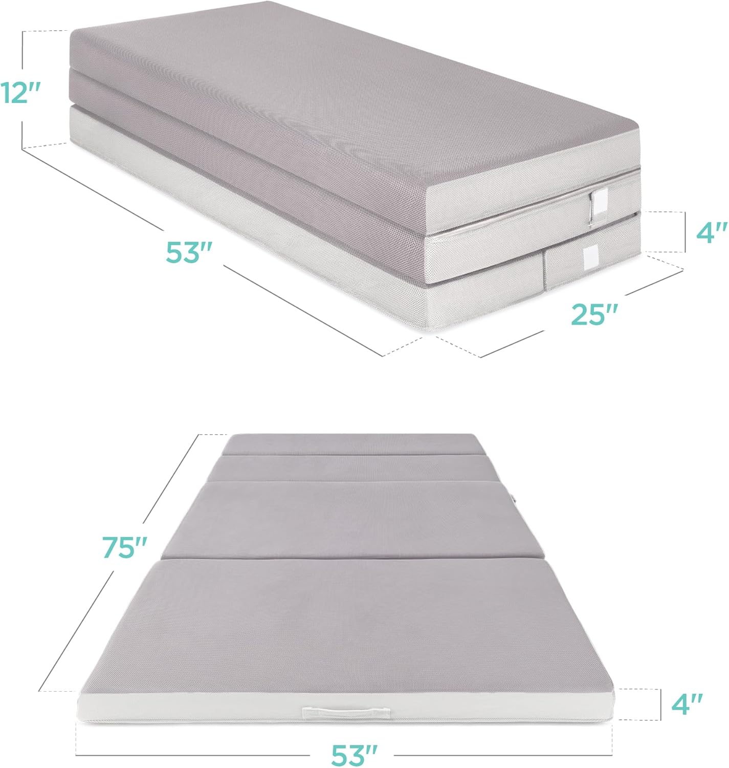 4in Portable Queen-Size Mattress, Tri-Fold Mattress for Camping, Guest, Toddler wourant