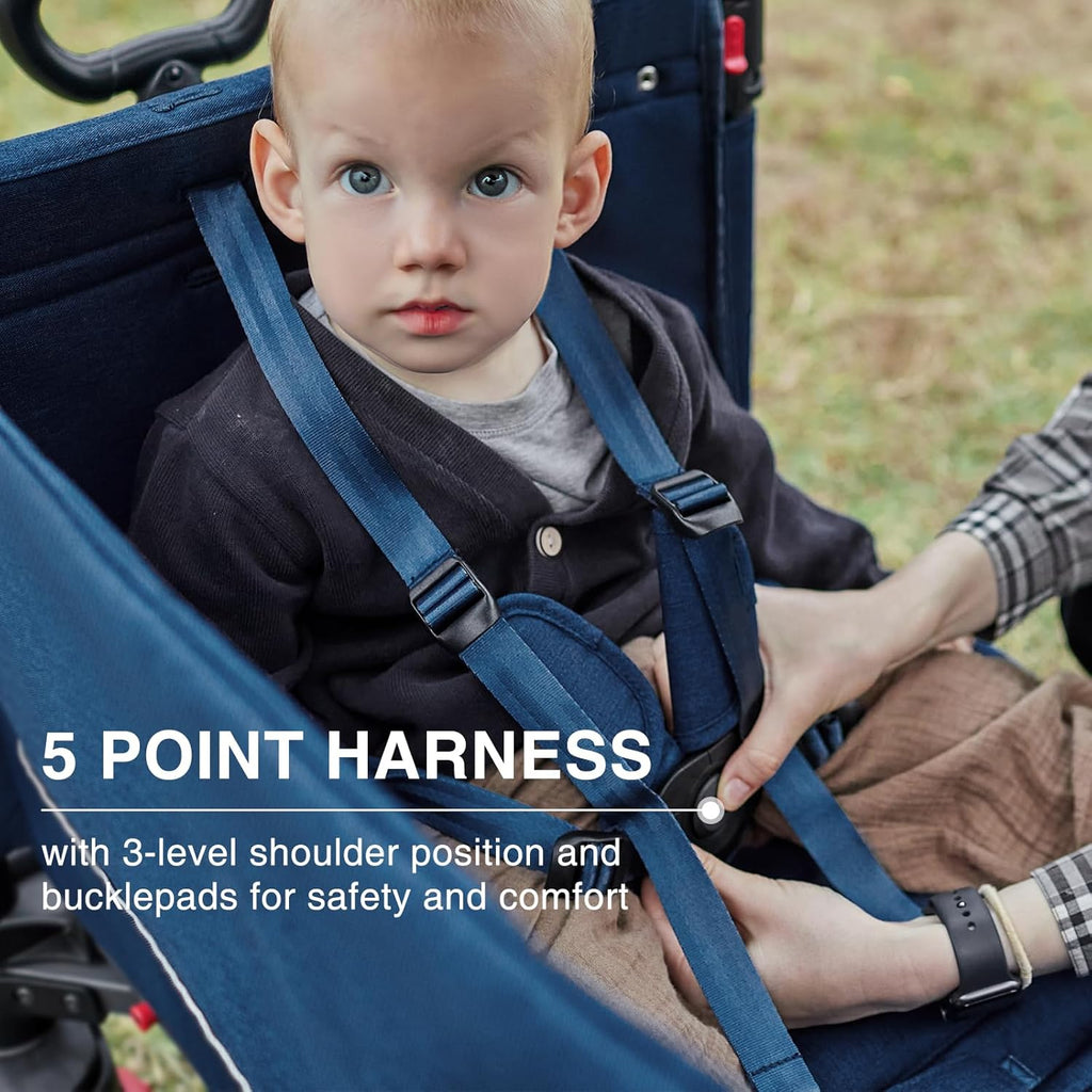EVER ADVANCED Side-unzip Wagon Stroller for 2 Kids, Push Pull Stroller with Adjustable Handle, Easy Access Front Zipper Door, 5-Point Harness Removable UV-Protection Canopy Shock-Absorbing Wheels,Grey wourant
