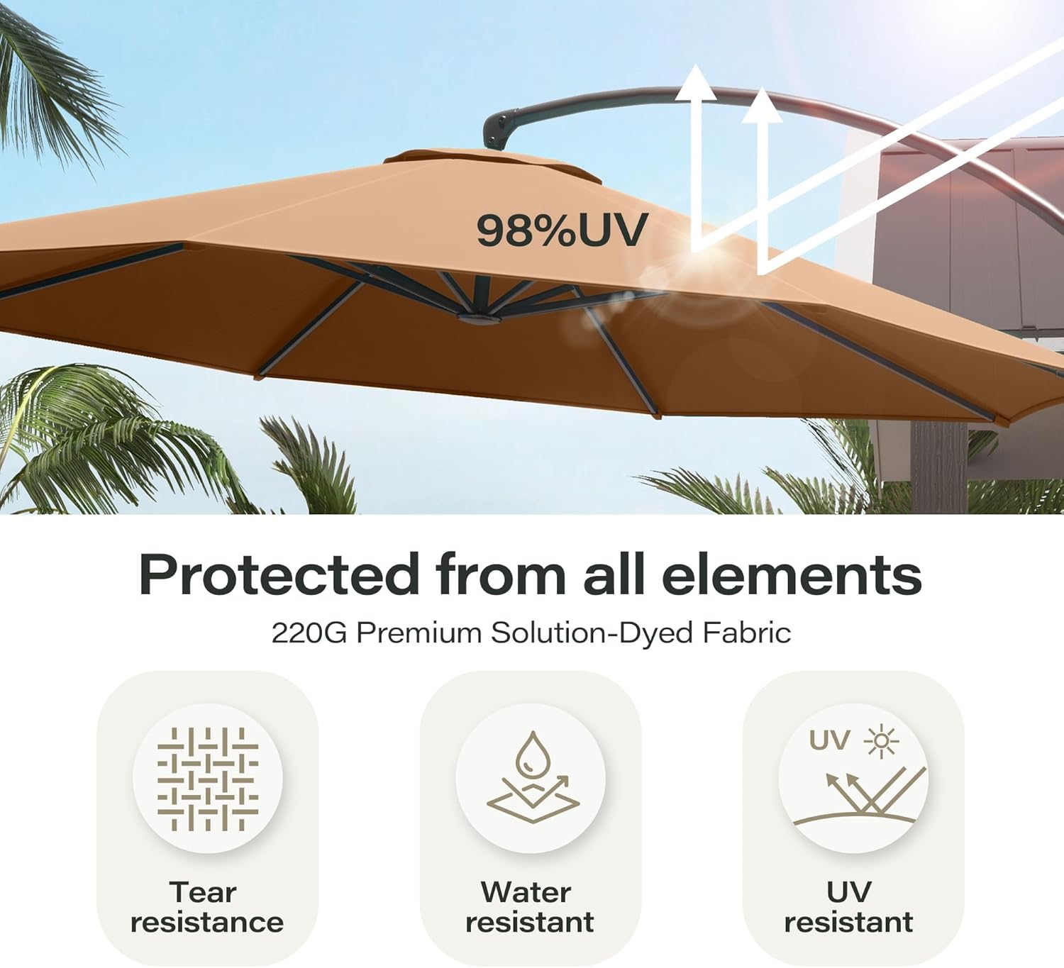 LAUSAINT HOME Outdoor Patio Umbrella with Base included, 11 FT Deluxe Curvy Cantilever Umbrella Heavy Duty Offset Hanging Umbrella with 360° Rotation for Market, Pool, Garden, Backyard, Deck (Beige) wourant