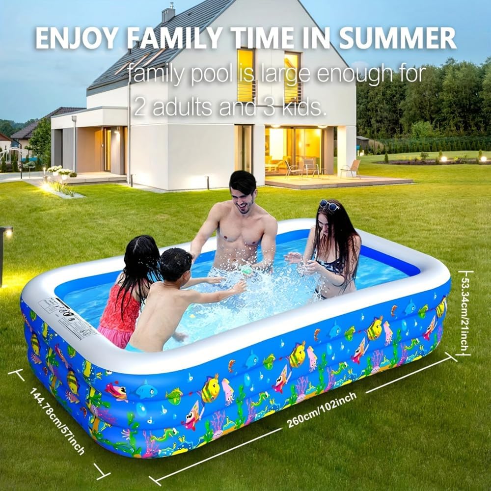 Inflatable Swimming Pool, 120" x 72" x 22" Kiddie Pools, Family Lounge Pools Thickened Above Ground Family Pool for Summer Water Party, Backyard, Garden Lawn, Blue wourant