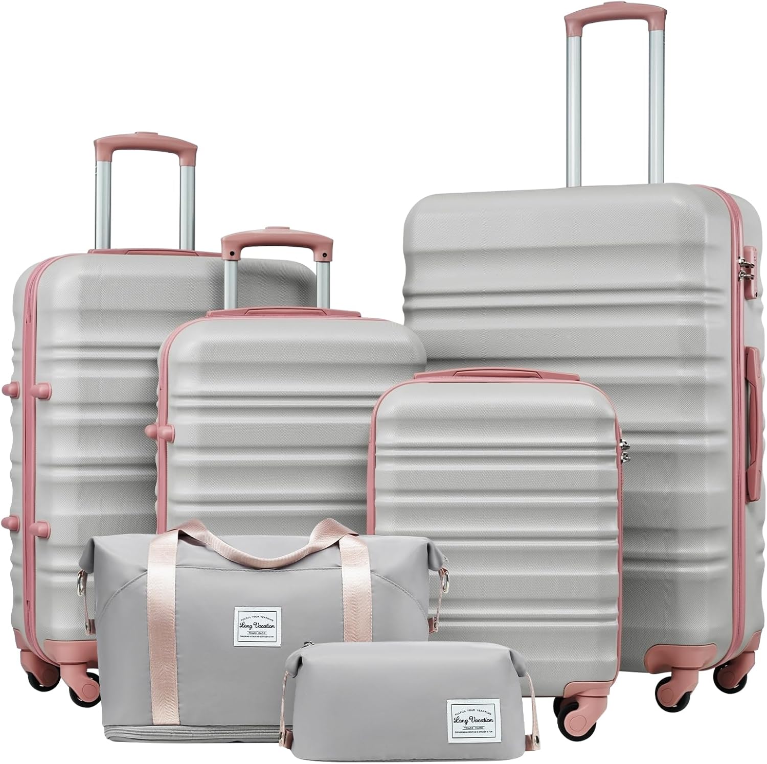 LONG VACATION 6 Piece Luggage Set Carry on Suitcase with ABS+PC hardshell, Spinner Wheels & YKK Zipper TSA Lock wourant