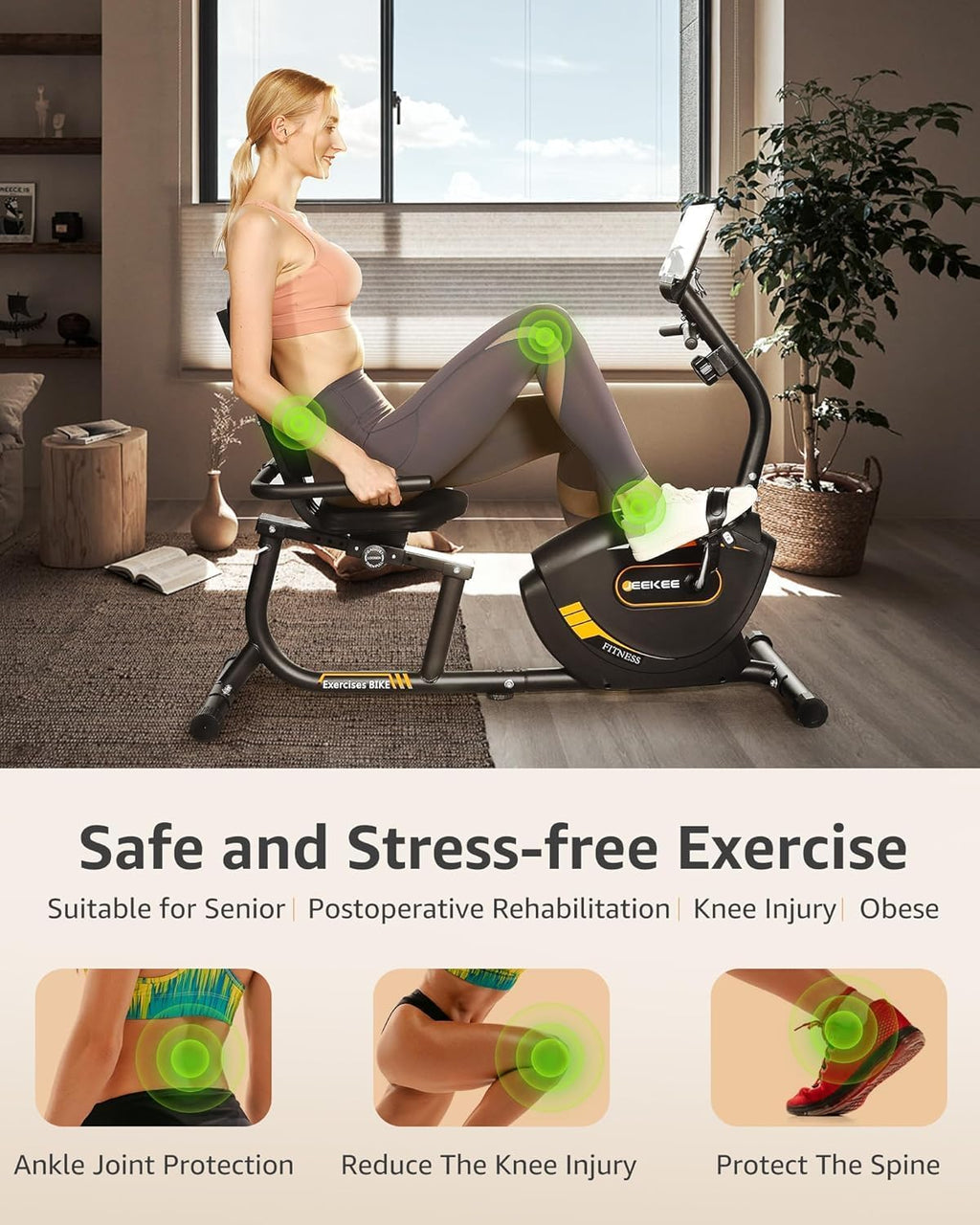 JEEKEE Recumbent Exercise Bike for Adults Seniors - Indoor Magnetic Cycling Fitness Equipment for Home Workout Black wourant