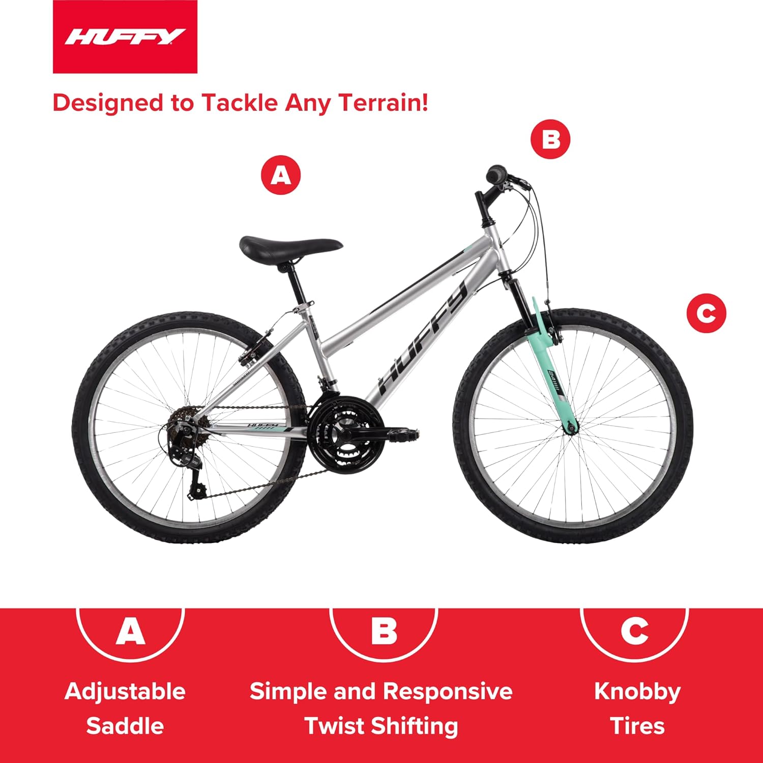 Huffy Stone Mountain Hardtail Mountain Bike for Boys/Girls/Men/Women, 20"/24"/26" Sizes, 6 or 21 Speed Shimano Twist Shifting, Front or Dual Suspension, Comfort Saddle, Sleek Colors wourant