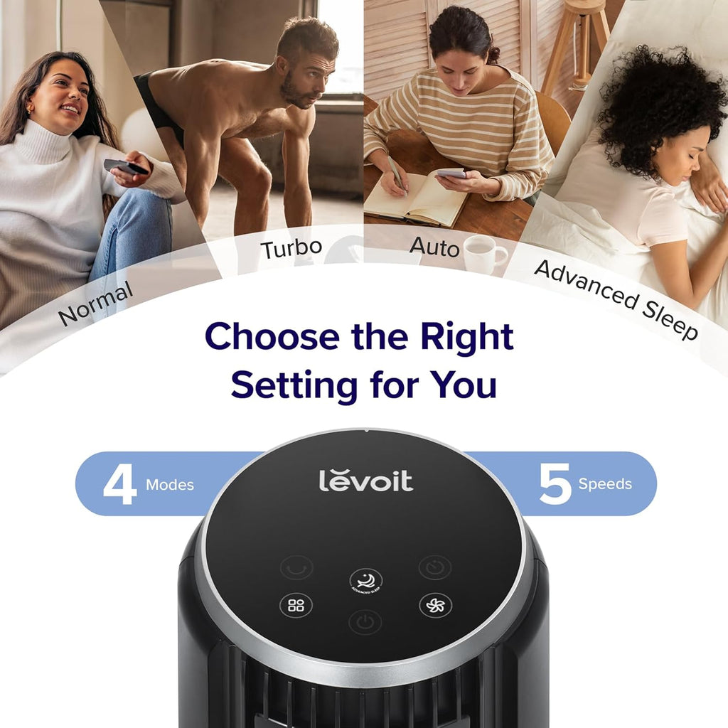 LEVOIT Tower Fan for Bedroom, Standing Fan with 28dB Quiet for Sleep, Remoter, 12H Timer, 25ft/s Velocity, 5 Speeds, 4 Modes, 90° Oscillation for Home, Office, Indoor, Bladeless 36 inch, White wourant