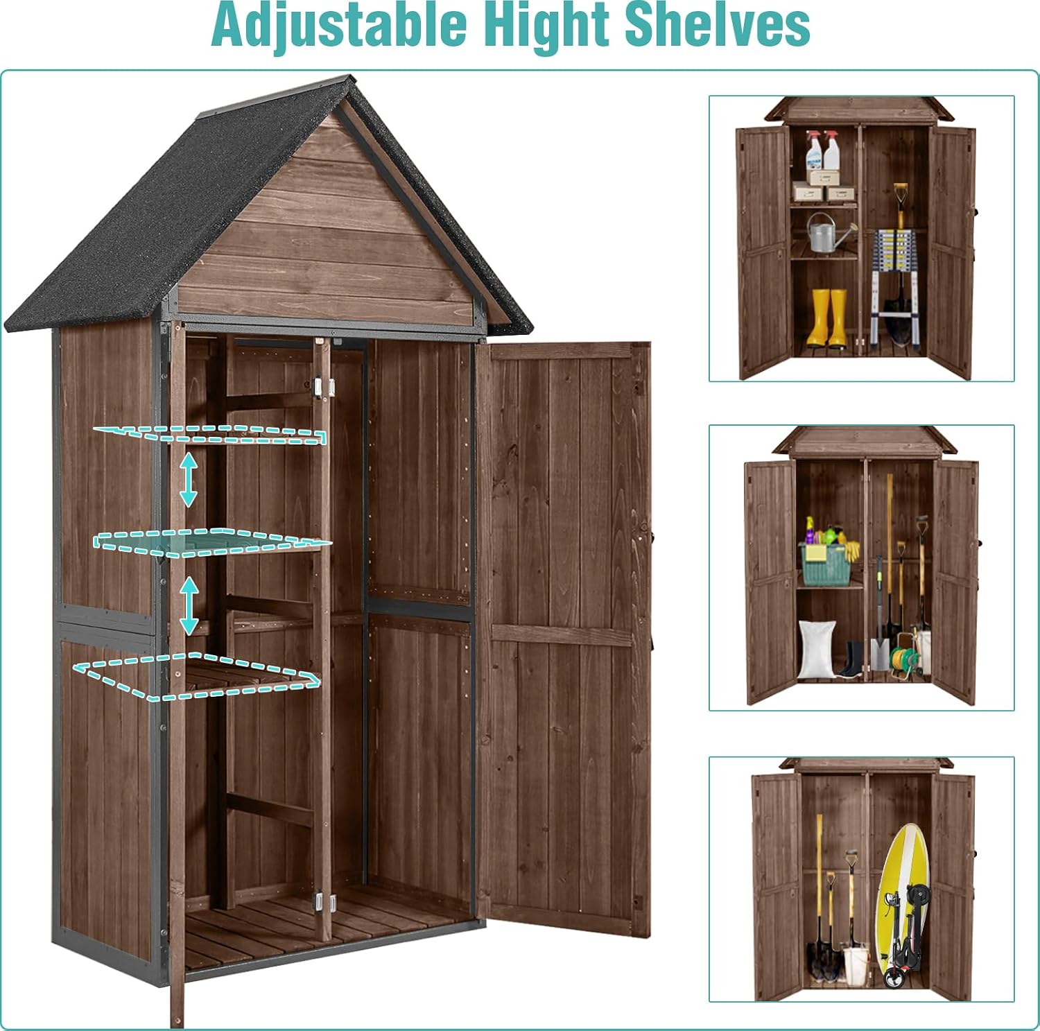 Sheds Outdoor Storage Garden Shed with Metal Frame Structure and Adjustable Shelves wourant
