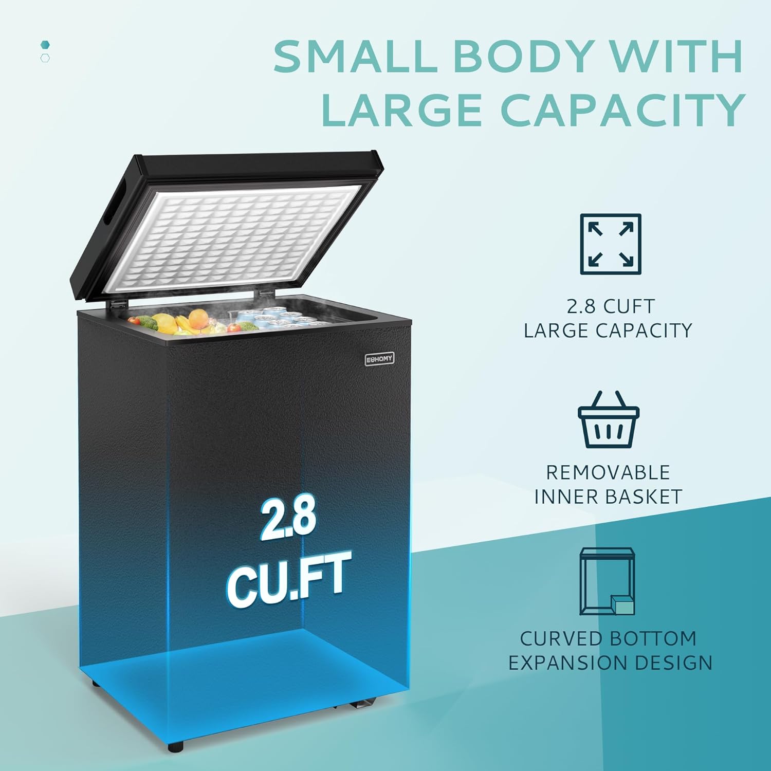 EUHOMY 3.5 Cu.Ft Chest Freezer with Removable Basket, Small Deep Freezer Adjustable 7 Thermostat, Quiet Mini Freezer Free-Standing Top Door, Energy Saving for Apartment/Garage/Basement/Dorm/Home,Black wourant