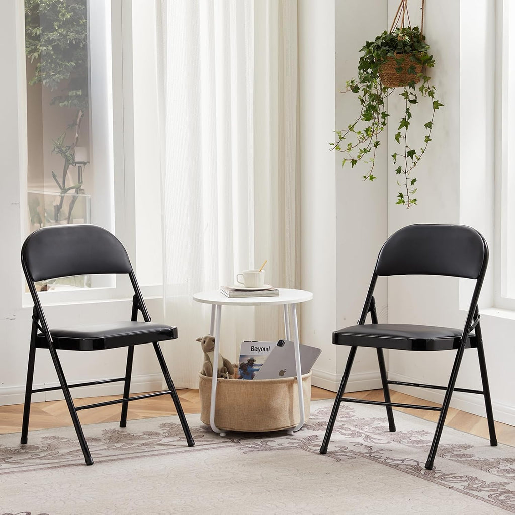 DUMOS 2 Pack Leather Padded Folding Chair, Indoor Outdoor Portable Stackable Commercial Seat wourant