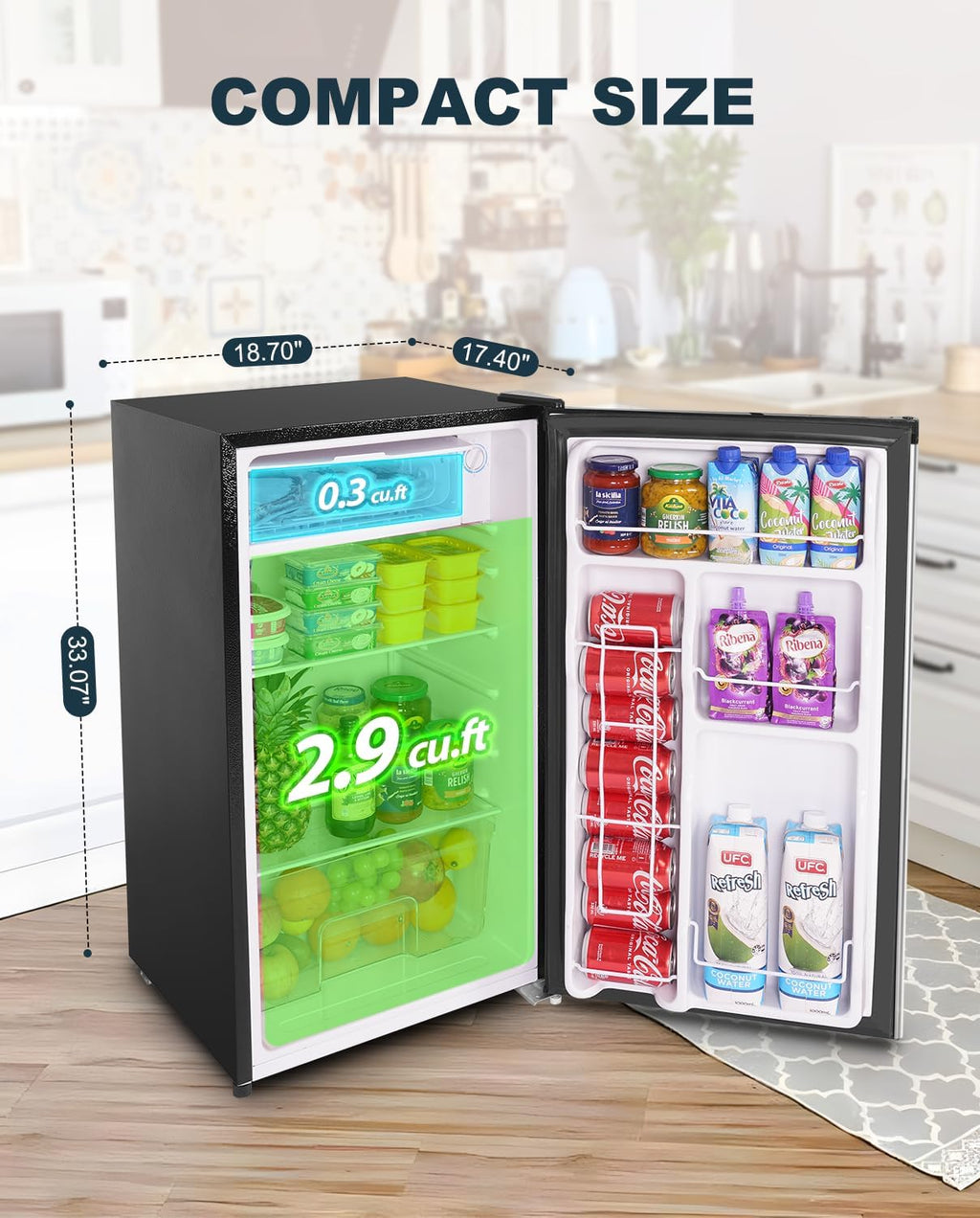 Upstreman 3.2 Cu.Ft Mini Fridge with Freezer, Single Door Mini Fridge, Dorm Fridge, Adjustable Thermostat, Mini Refrigerator for Bedroom, Office, Dorm, Black-BR321 wourant