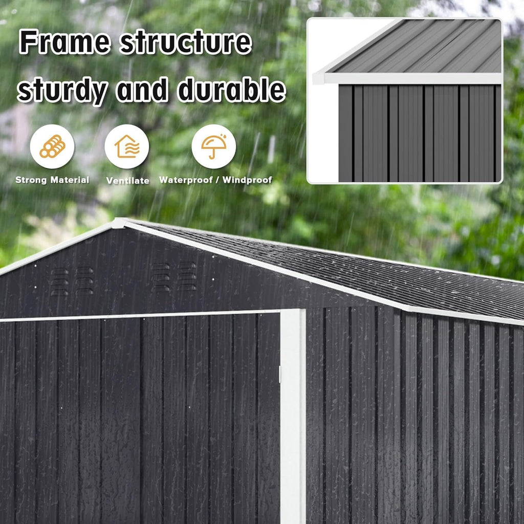 Polar Aurora 8 x 12 FT Outdoor Storage Shed, Metal Garden Shed with Updated Frame Structure, Tool Sheds for Backyard Garden Patio Lawn Black wourant