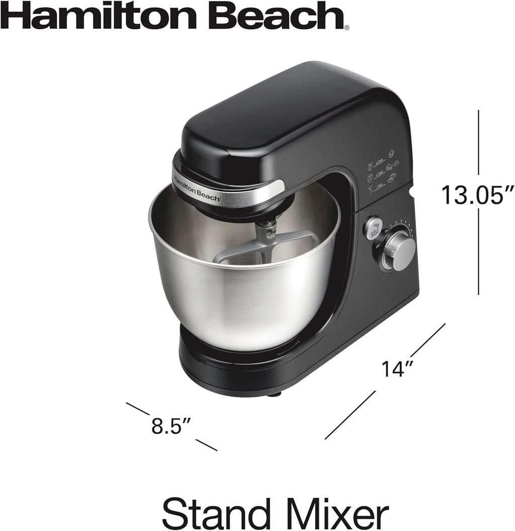 Hamilton Beach Electric Stand Mixer, 4 Quarts, Dough Hook, Flat Beater Attachments, Splash Guard 7 Speeds with Whisk, Black wourant