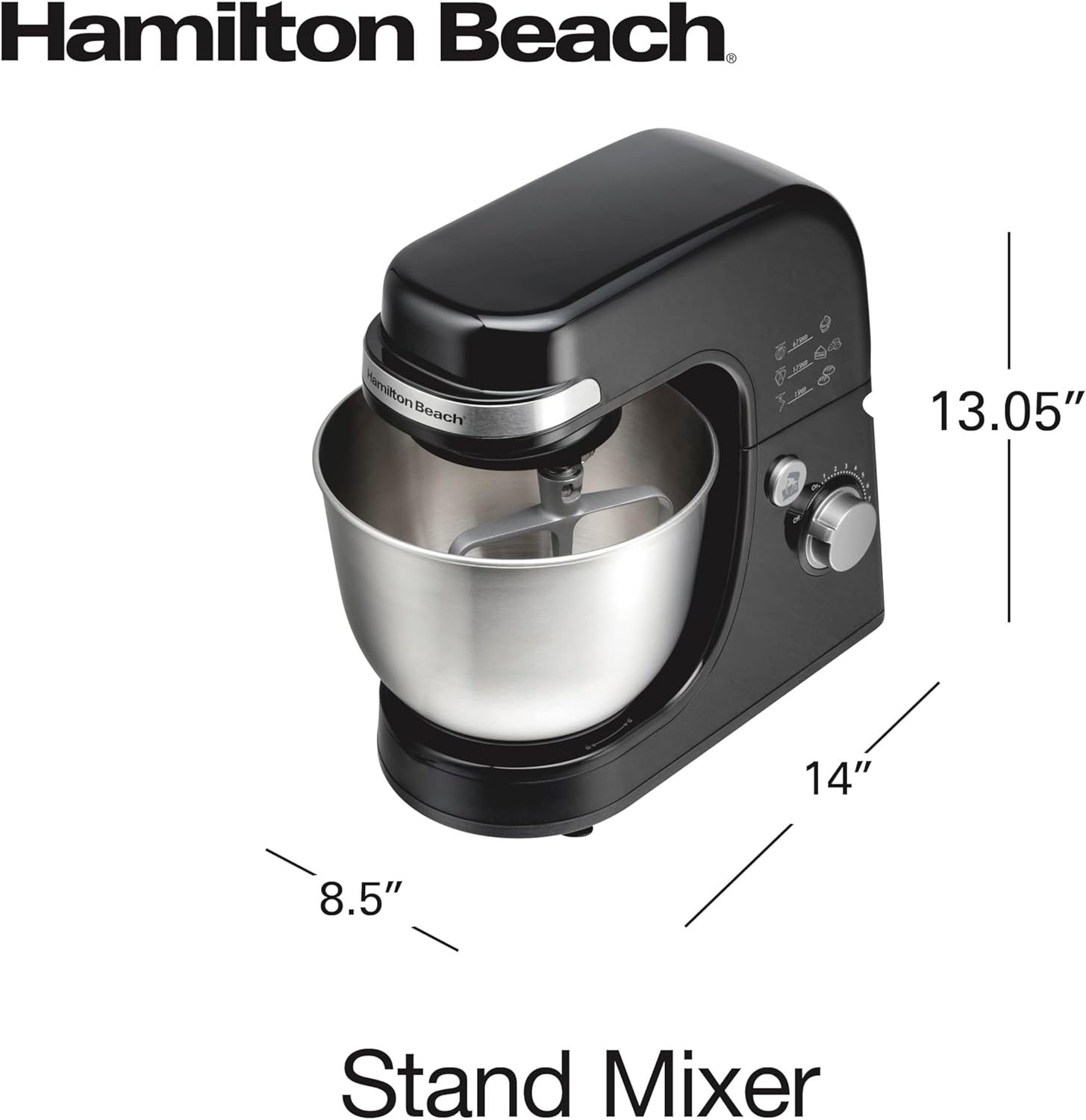 Hamilton Beach Electric Stand Mixer, 4 Quarts, Dough Hook, Flat Beater Attachments, Splash Guard 7 Speeds with Whisk, Black wourant