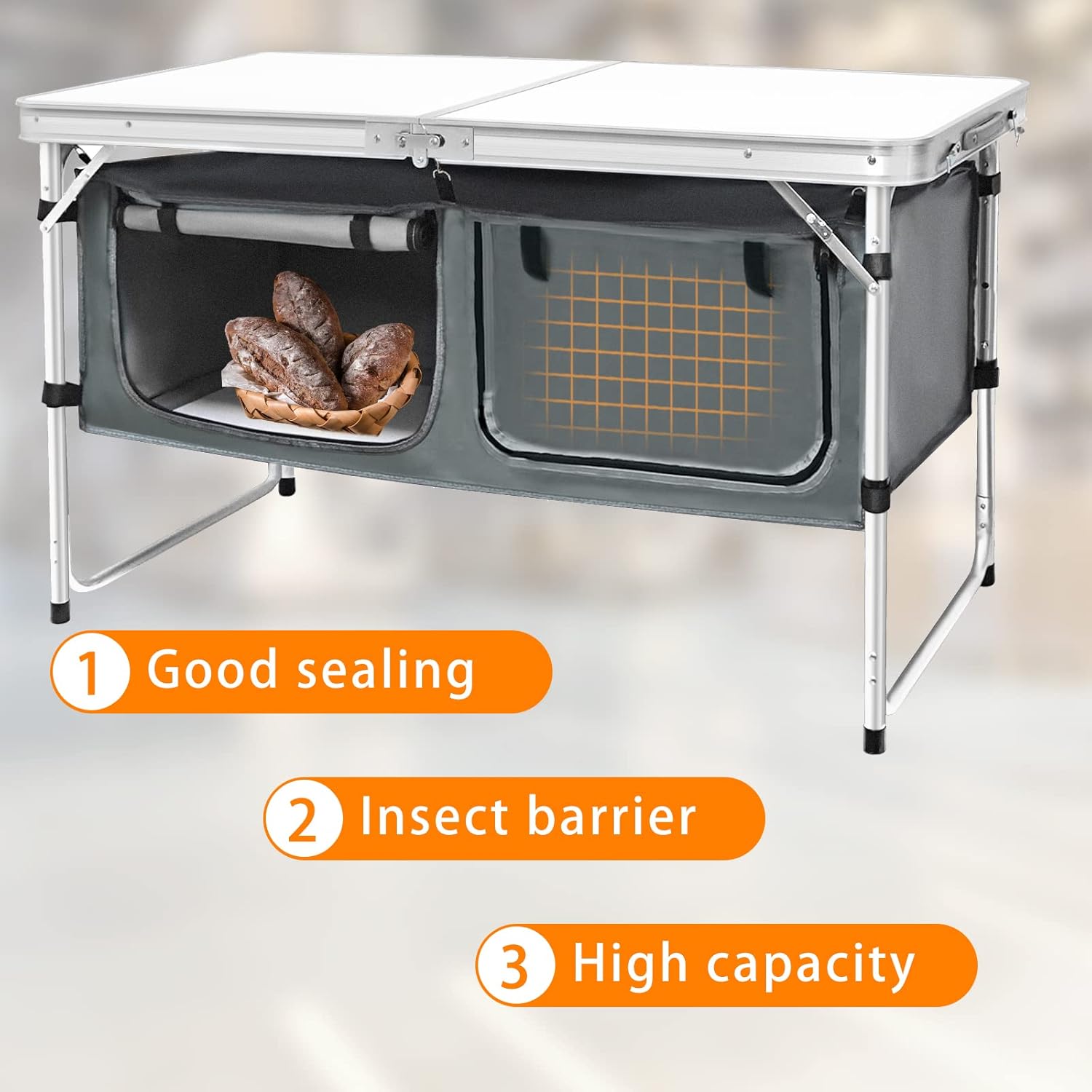 Outdoor Folding Table Aluminum Lightweight Height Adjustable with Storage Organizer for BBQ, Party, Camping wourant