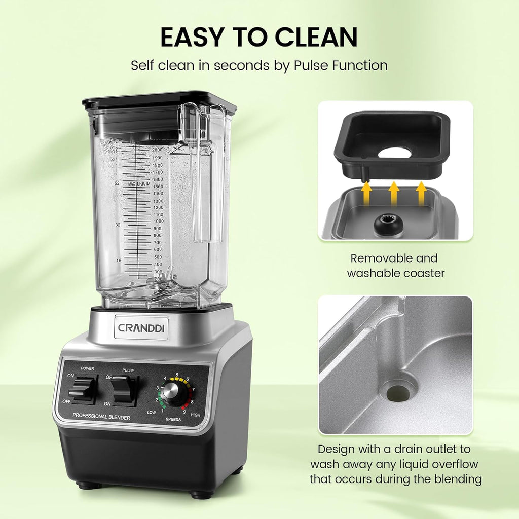 CRANDDI Professional Commercial Blender, Max 1500W, 80oz Pitcher, Powerful Blender wourant