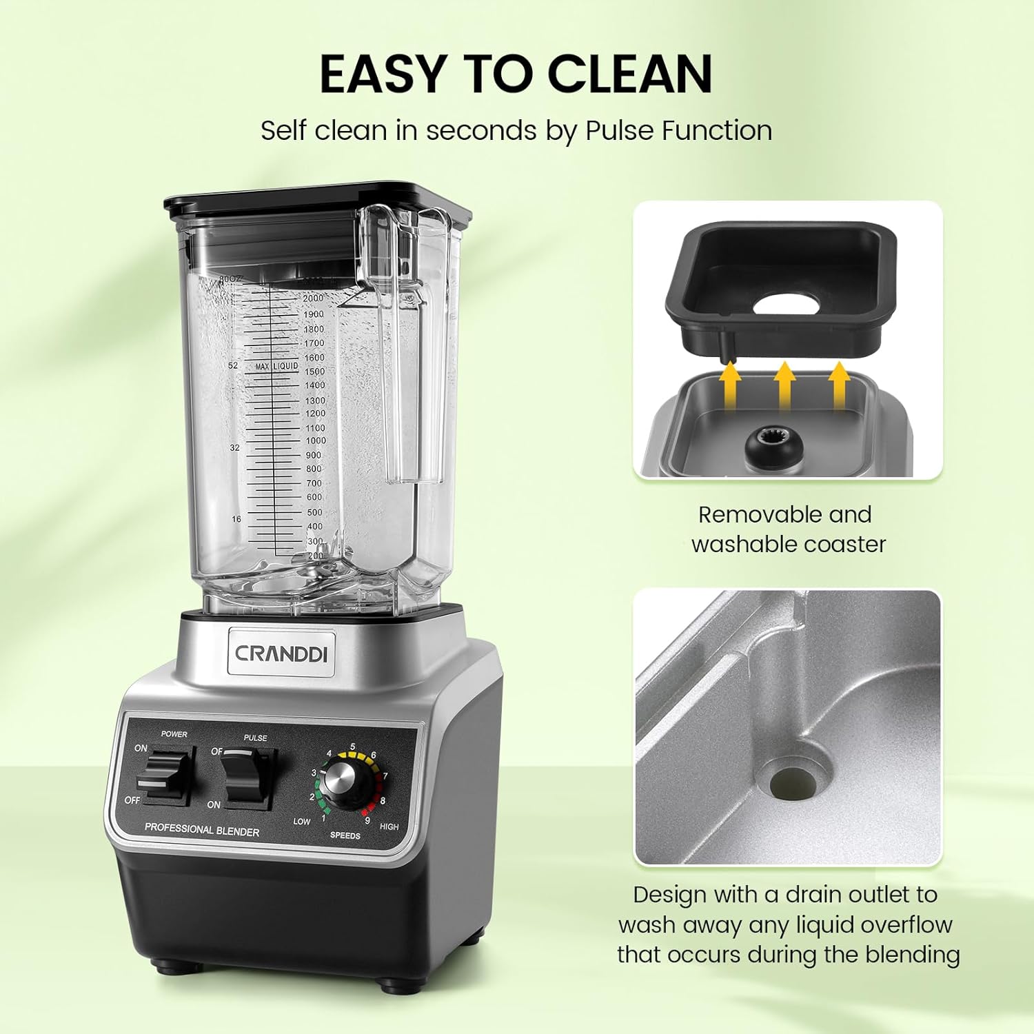 CRANDDI Professional Commercial Blender, Max 1500W, 80oz Pitcher, Powerful Blender wourant