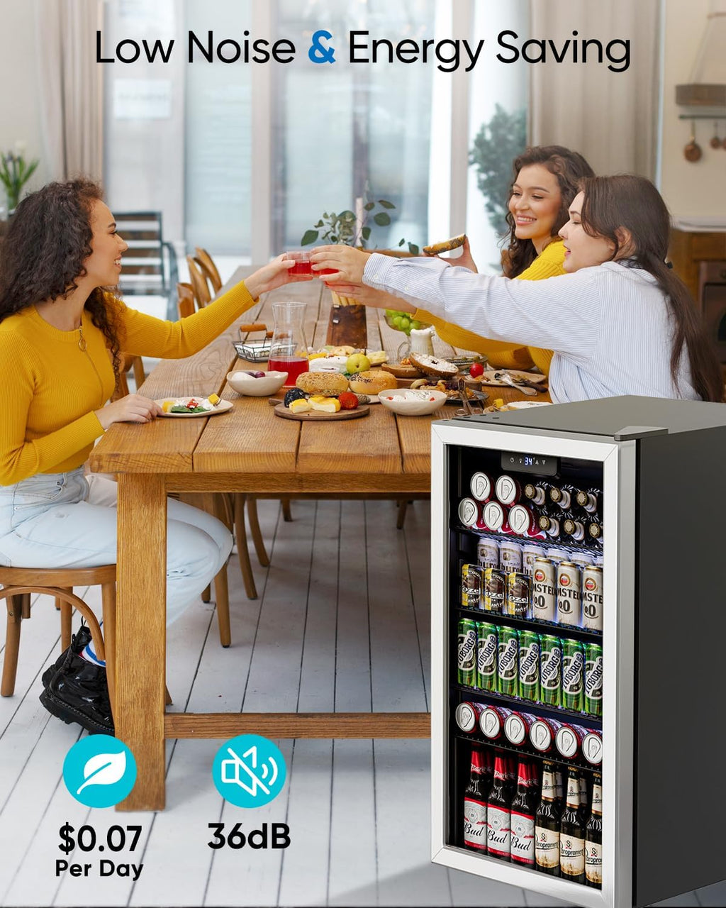 Beverage Refrigerator Cooler - 126 Can Mini Fridge Glass Door for Drinks Soda Beer Wine - Small Refrigerator for Office Bedroom Home Bar, 4 Adjustable Shelves, 3.2 Cu.Ft, Silver wourant