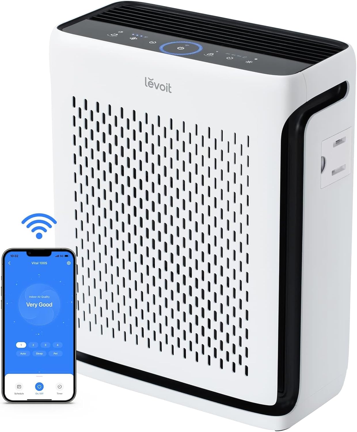 Large-room air purifier for home use with air quality monitor, washable pre-filter, and pet-friendly wourant