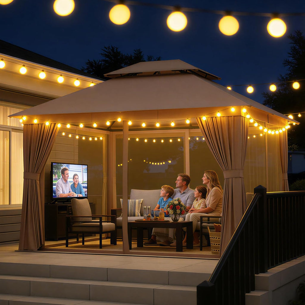 Aoxun Outdoor Gazebo for Patio 10x12, Metal Frame Canopy with Double Roofs wourant