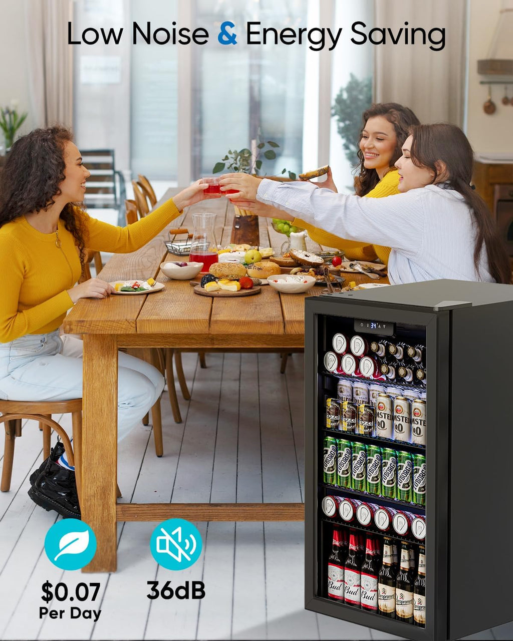 Beverage Refrigerator Cooler - 126 Can Mini Fridge Glass Door for Drinks Soda Beer Wine - Small Refrigerator for Office Bedroom Home Bar, 4 Adjustable Shelves, 3.2 Cu.Ft, Silver wourant