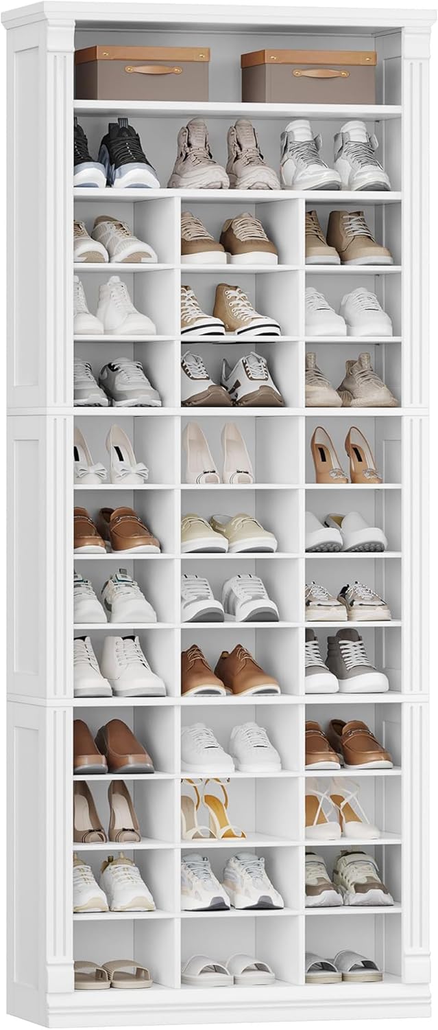 13 Tiers Shoe Storage Cabinet, Tall Shoe Cabinet with Cubby, Wooden Shoes Organizer wourant