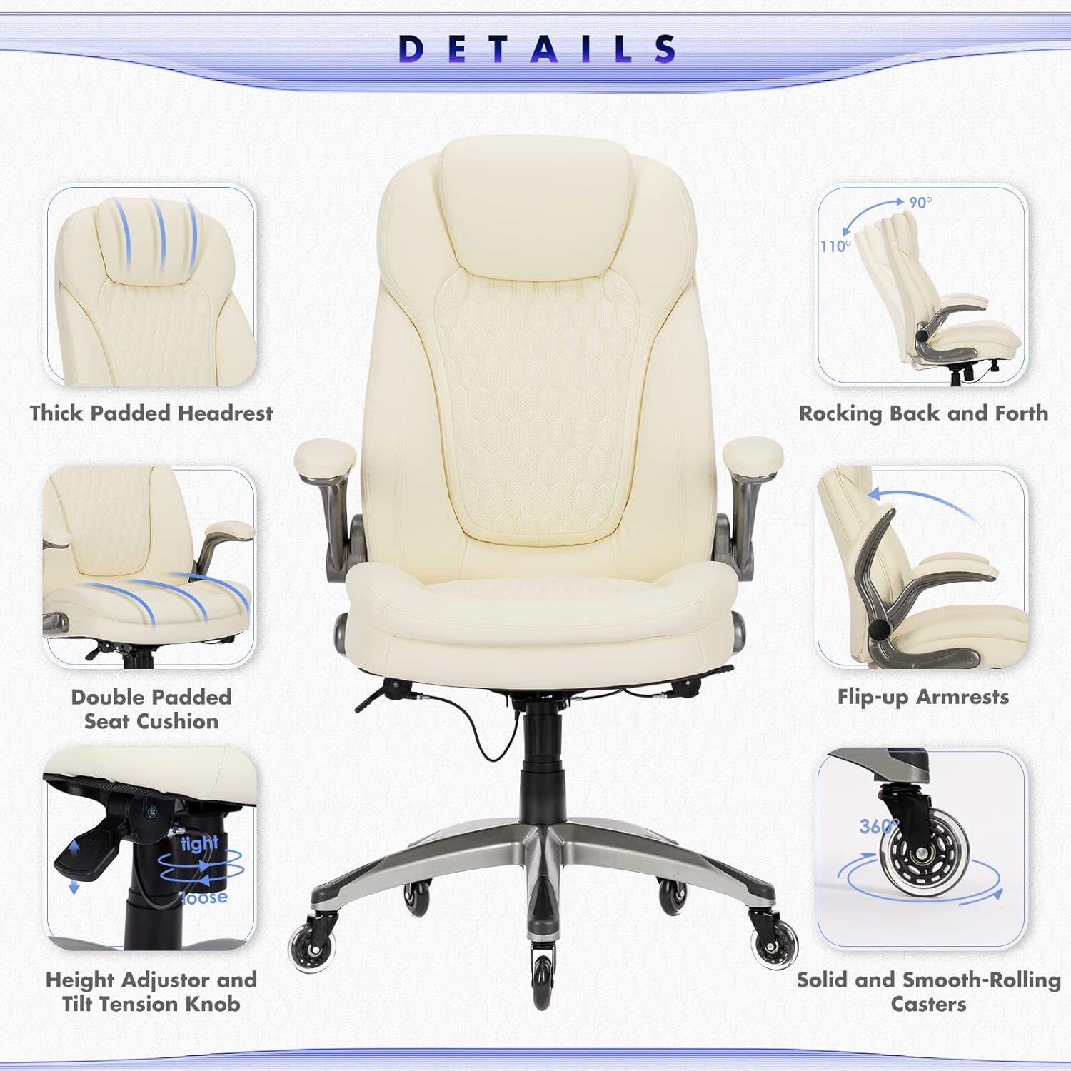 Executive Office Chair Computer Desk Chair Swivel Home Office Chair Upgraded Casters wourant