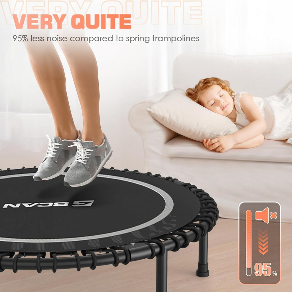 BCAN 450/550 LBS Foldable Mini Trampoline, 40"/48" Fitness Trampoline with Bungees, U Shape Adjustable Foam Handle, Stable & Quiet Exercise Rebounder for Adults Indoor/Outdoor Workout wourant