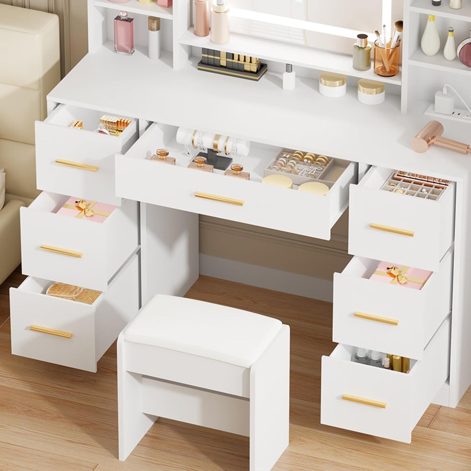 ANWBROAD Vanity Desk Table with Lighted Mirror 39.4 Girls Makeup Vanity wourant