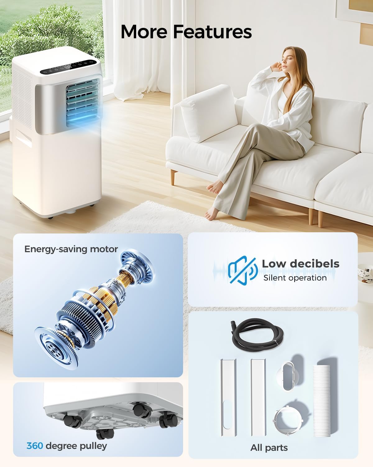 Portable-Air-Conditioners-16,000-Btu - AC Unit 5 in 1 Wifi Smart Air Conditioner with APP, Fan & Dehumidifier, Remote, 24H, Window Kits Included Drainage-free Cooling for Large Room Indoor wourant
