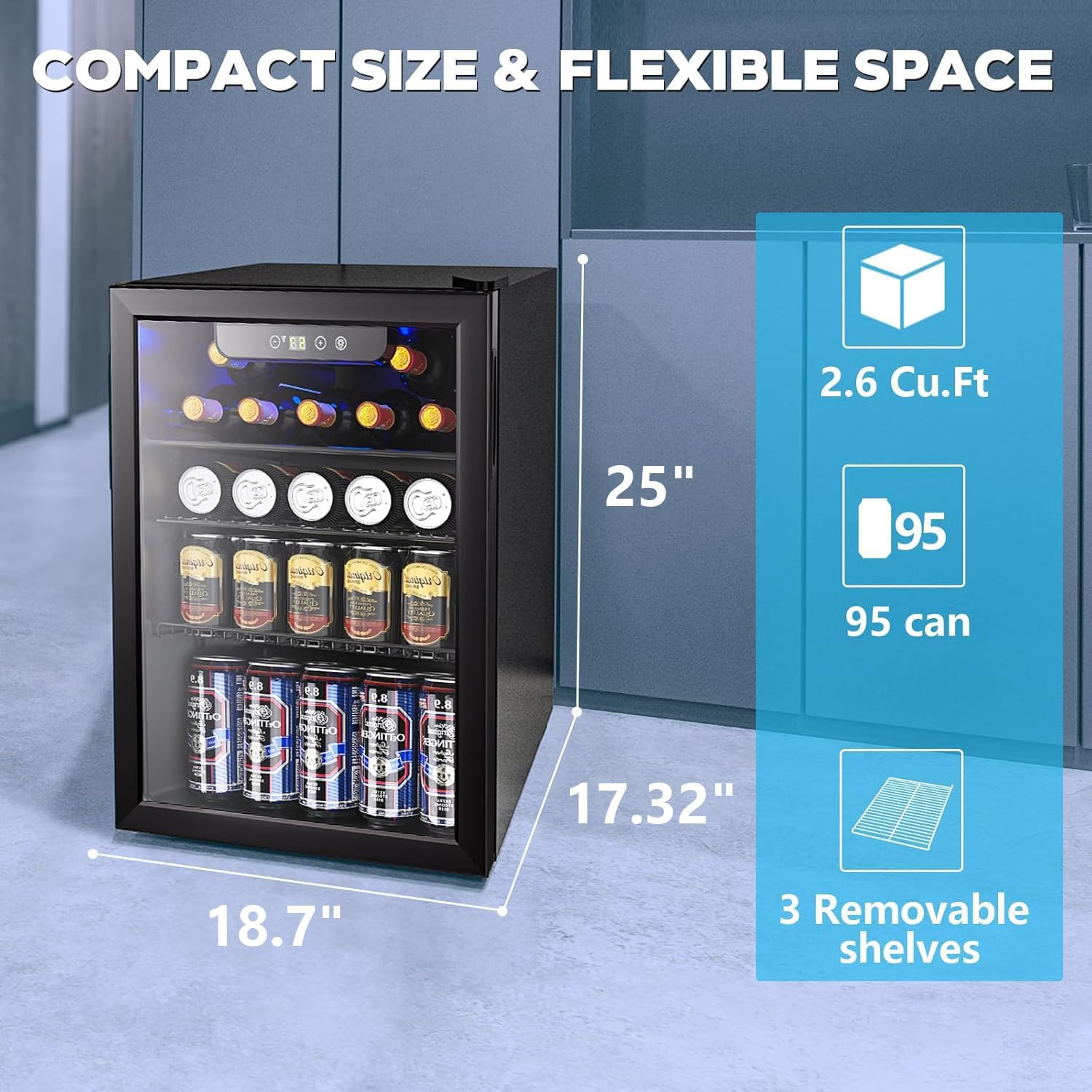 Mini Fridge 130 Can Beverage Refrigerator Cooler, 3.2 Cu.Ft Drink Fridge for Soda Wine Beer, Adjustable Temperature Control for Home Office, Black wourant