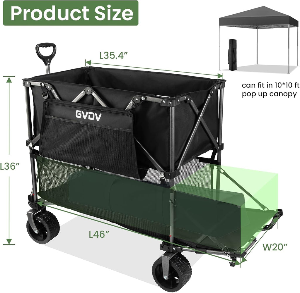 Double-decker cart, 500 lb capacity, 400 liter foldable cart, all-terrain wheels, 46" extra-long extension cart, foldable cart wourant