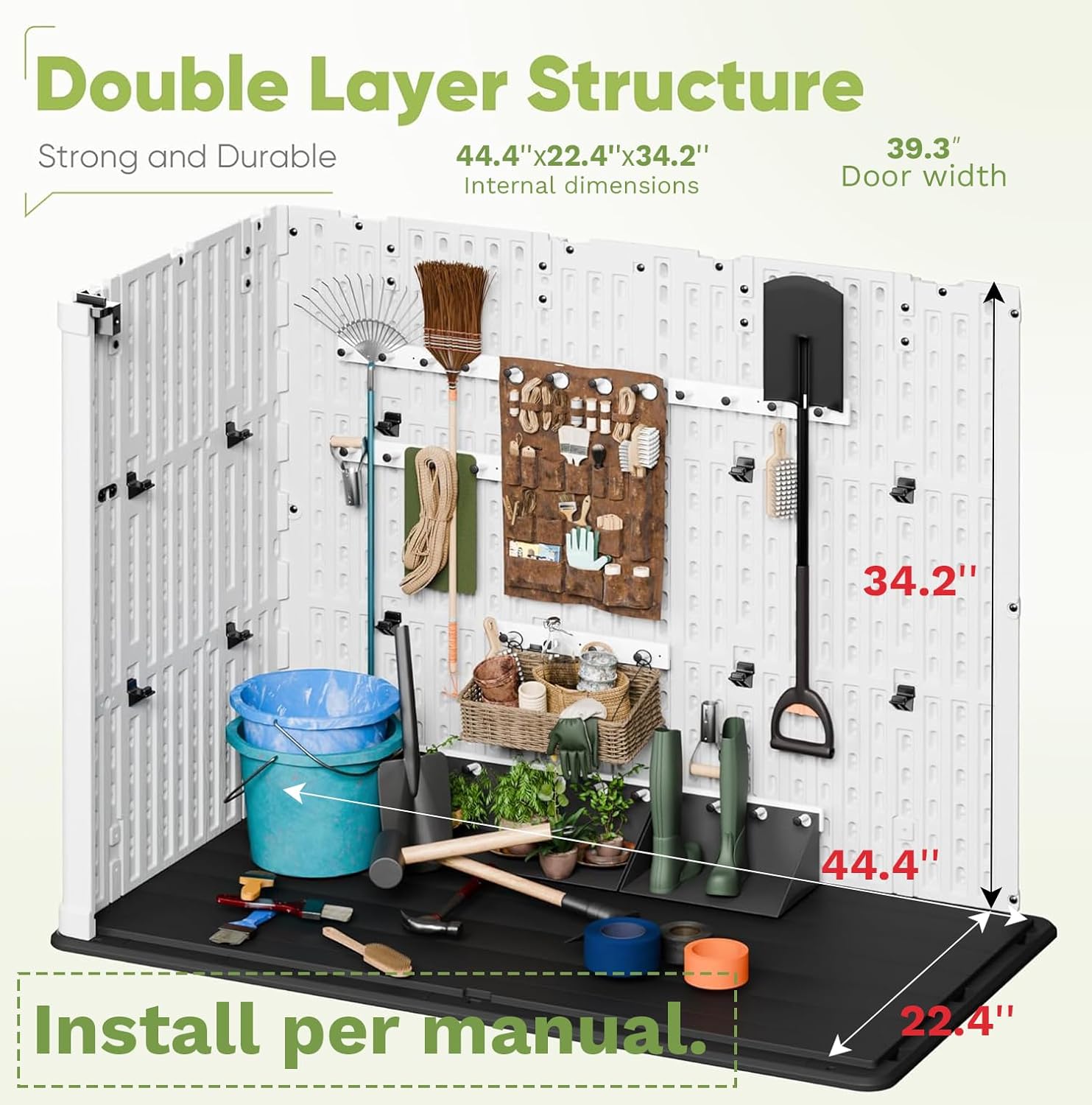 Devoko Outdoor Storage Cabinet 26 Cu Ft with Lockable Doors, Horizontal Storage Shed Waterproof Patio Tools Storage Box wourant