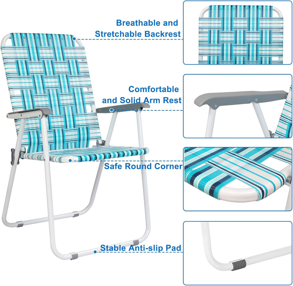 VINGLI Patio Lawn Webbed Folding Chairs Set of 2, Outdoor Beach Portable Lawn Chair Camping Chair Beach Chair wourant