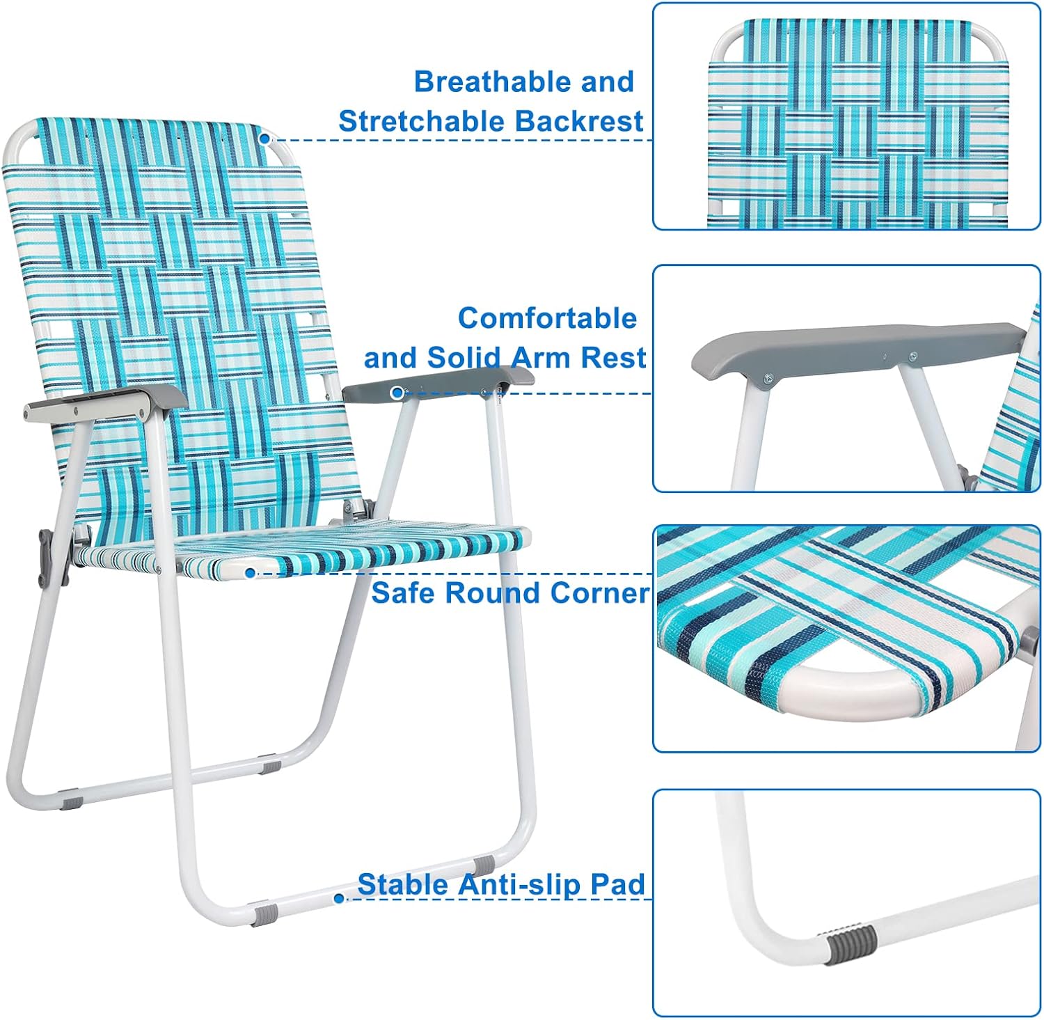 VINGLI Patio Lawn Webbed Folding Chairs Set of 2, Outdoor Beach Portable Lawn Chair Camping Chair Beach Chair wourant
