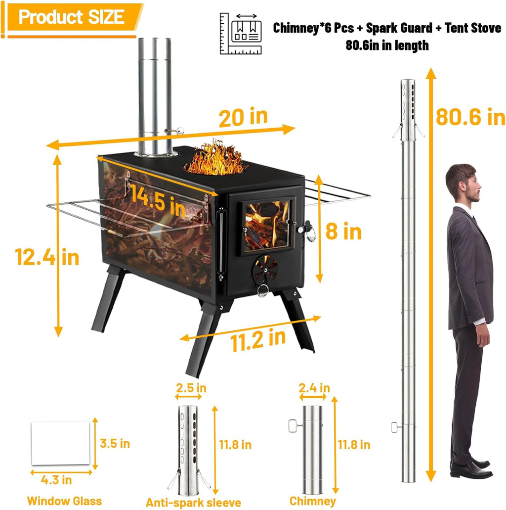 Hot Tent Stove Wood Stove, Small Wood Stove for Outdoor Heating and Cooking, Ice Fishing, Hunting wourant