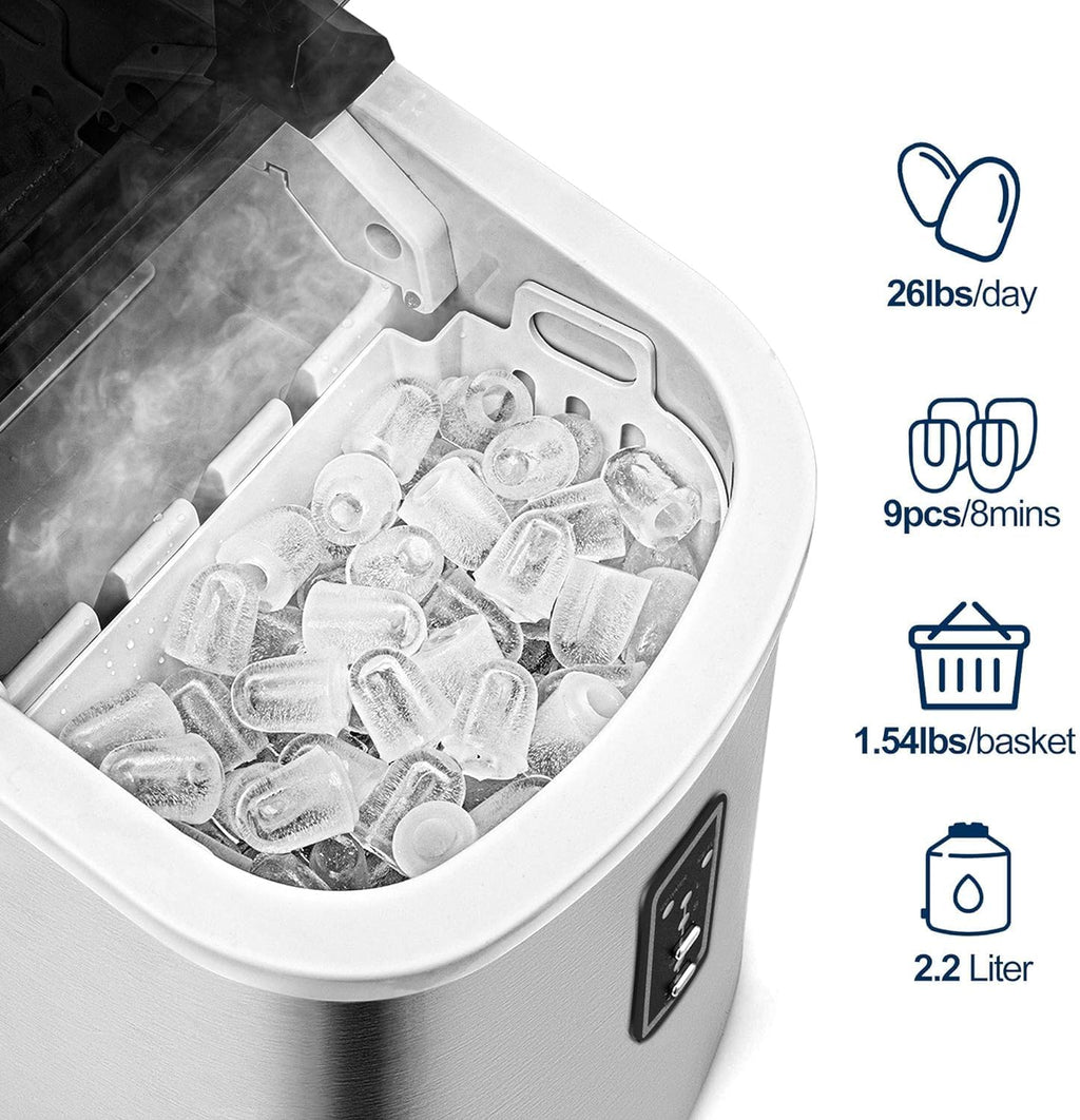 EUHOMY Nugget Ice Maker Countertop with Handle, Ready in 6 Mins, 34lbs Per Day, Removable Top Cover, Auto-Cleaning, Portable Sonic Ice Maker with Basket and Scoop, for Home/Party/RV/Camping (Black) wourant