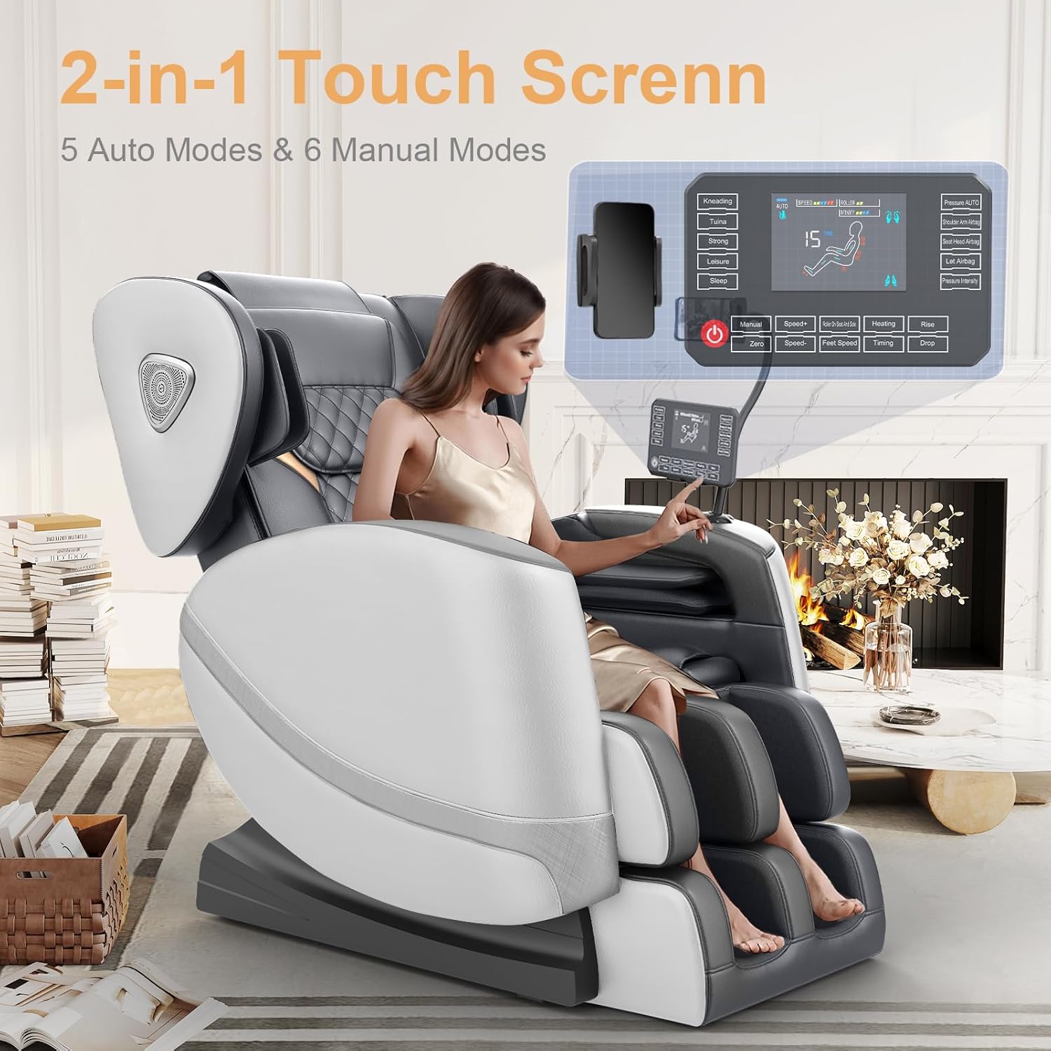 2025 Massage Chair Full Body, Zero Gravity Massage Chair with 10 Fix Rollers, Heating, Foot Massage, Auto Modes, Bluetooth Speaker, Touch Screen Controller (Black & Brown) wourant