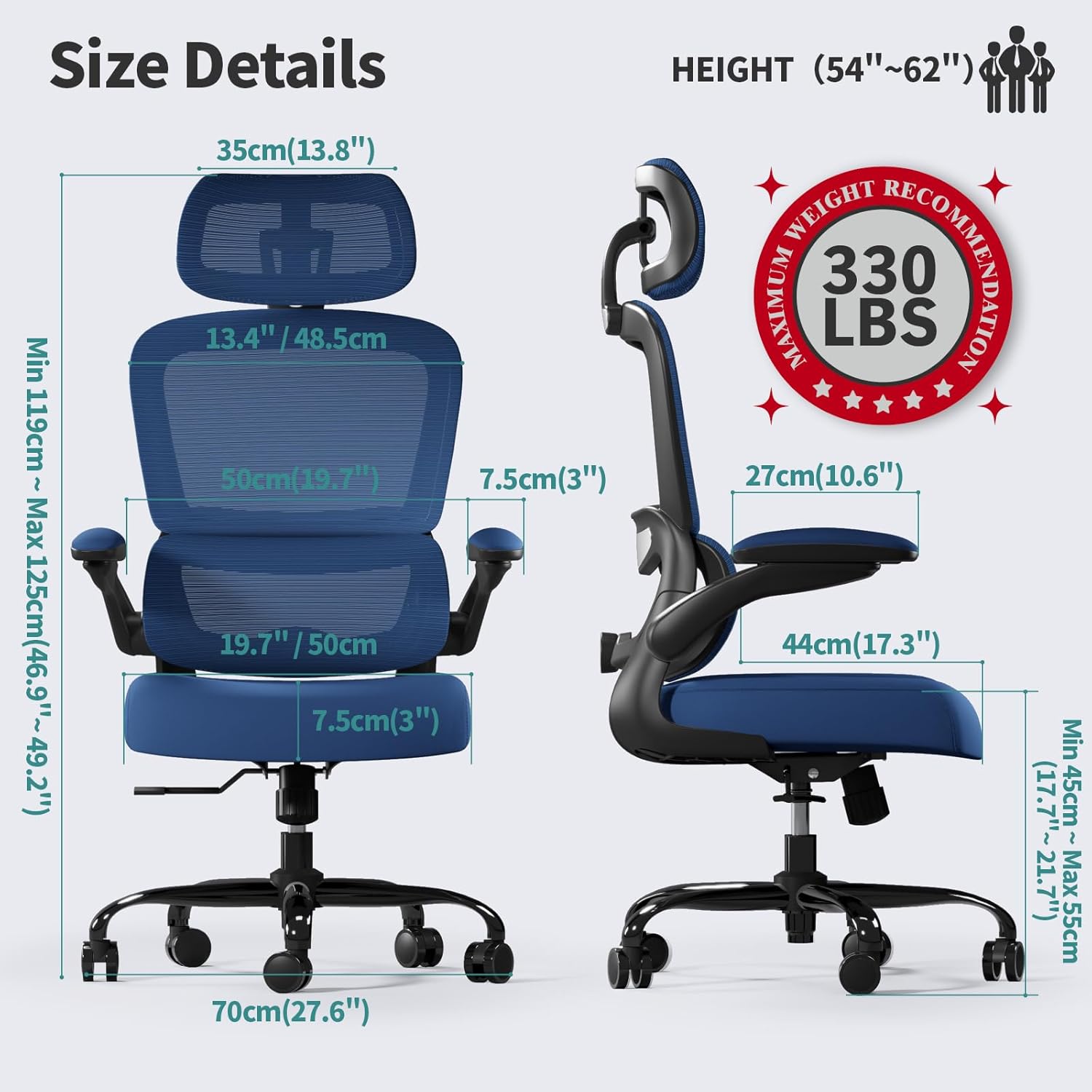 Office Chair Ergonomic Desk Chair, 330 lbs Home Mesh Desk Chair with Wheels, Comfortable Gaming Chair, High Back Office Chair wourant