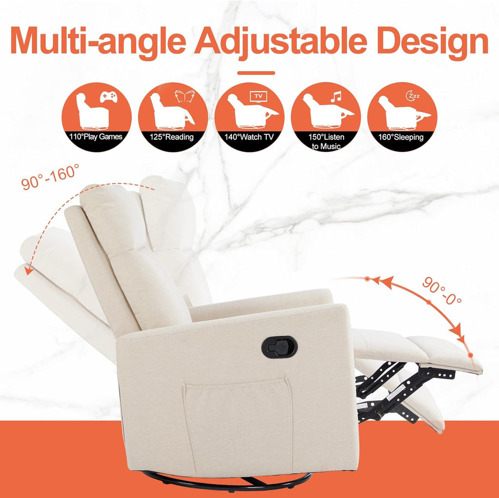 Sweetcrispy Massage Recliner Chair for Adults, Adjustable Home Theater Seating with Lumbar Support for Living Room, Modern Fabric Reclining, Light Grey wourant