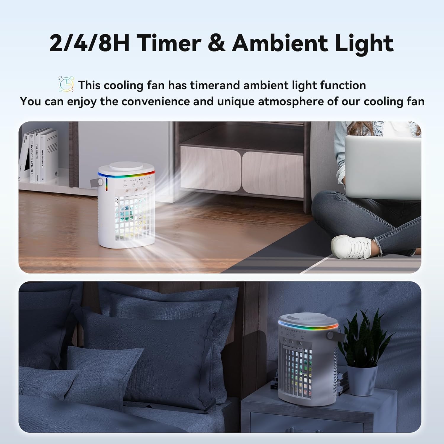 Portable Air Conditioner,Cooling Fan with 3 Speeds &3 Modes,2-8H Timer,1000ml Water Tank, Remote Control,4 in 1 Humidifier, Air Conditioner,Fan,Night Light,Evaporative Air Cooler for Home,Office wourant
