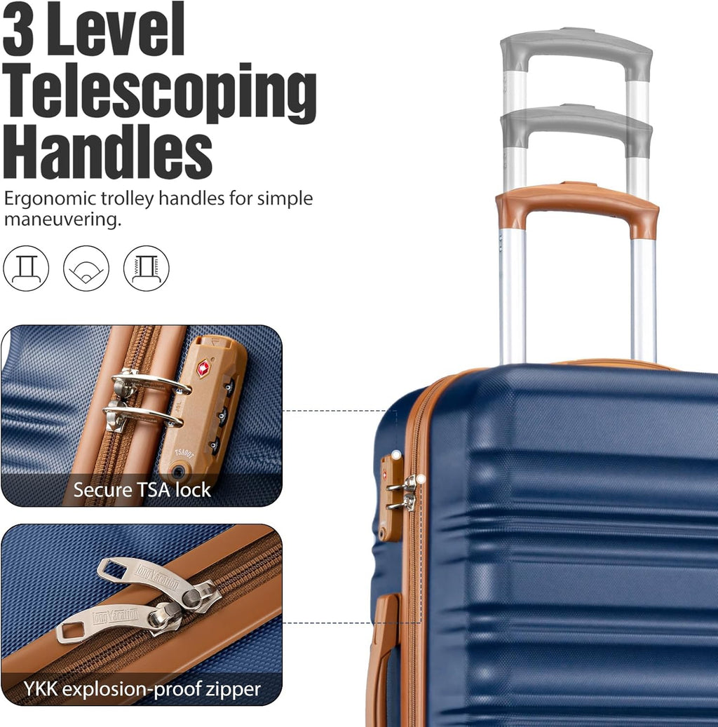 LONG VACATION 6 Piece Luggage Set Carry on Suitcase with ABS+PC hardshell, Spinner Wheels & YKK Zipper TSA Lock wourant